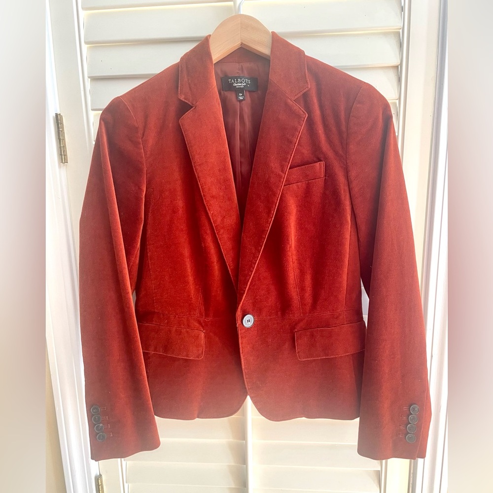 Talbots LN Velveteen Lined Blazer, 6P, Rust